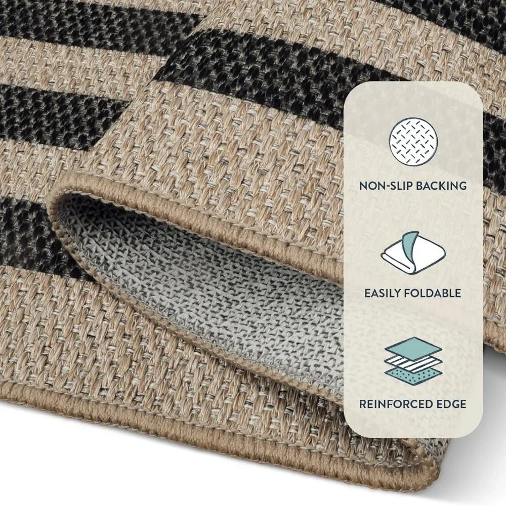 New Modern Geometric Easy Jute Outdoor Rug, 3x5 Black Washable Kitchen Rugs